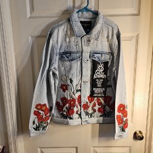 Cult of Individuality Denim Jacket With Skeleton/Floral Print